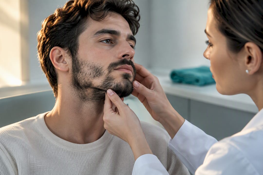Dermatologické vyšetrenie pri nerovnomernom ochlpení brady