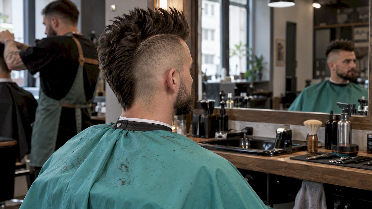 Moderný mohawk zobrazený zozadu v kaderníctve